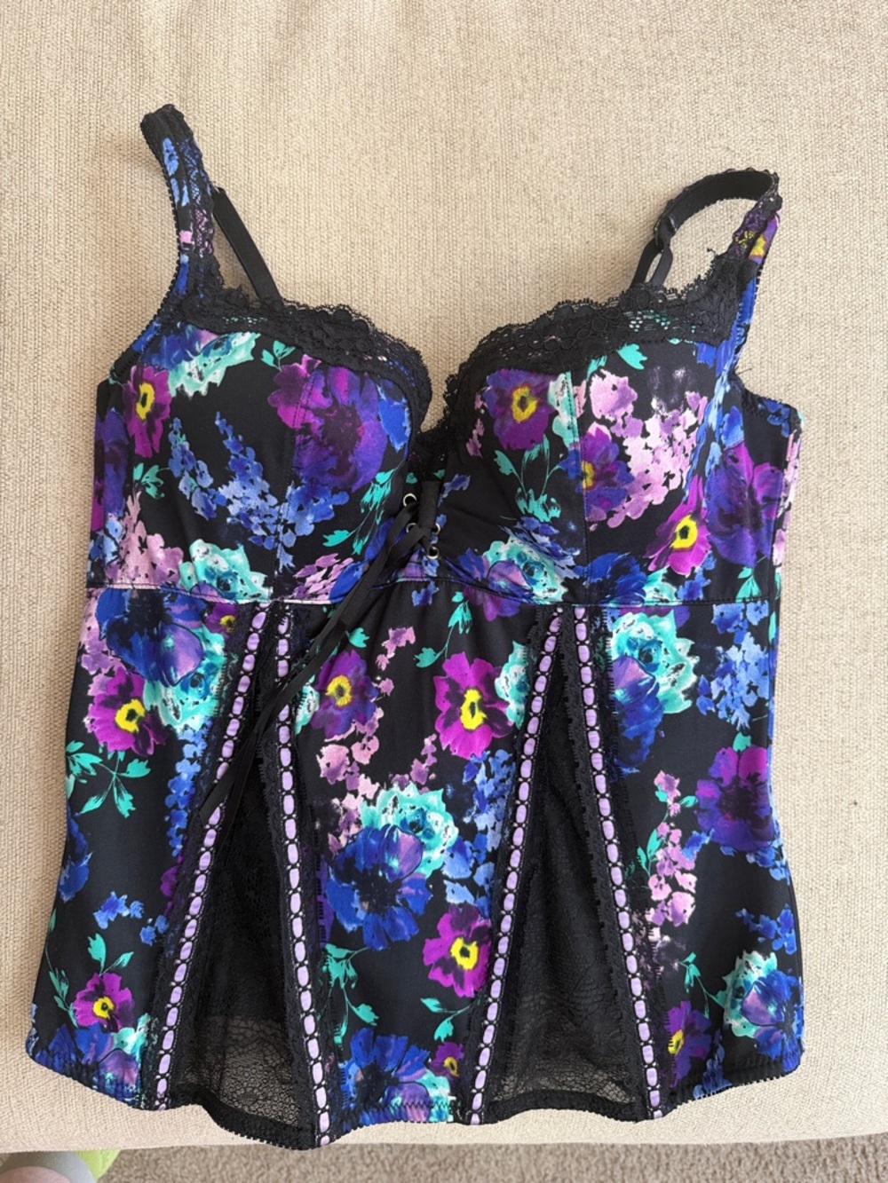 Frederick's of Hollywood Black Floral Lace-Trim Bodysuit